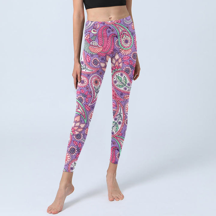 Buddha Stones Lila Rosa Cashew Blume Sonnenblumen Druck Gym Fitness Leggings Damen Yoga Hose