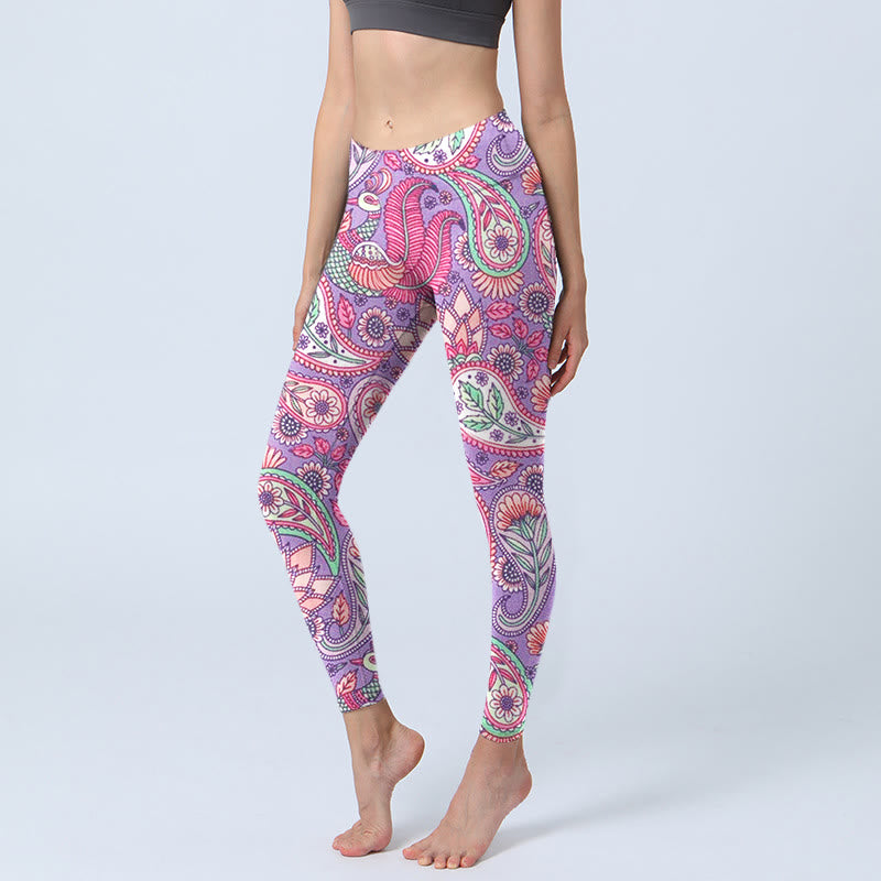 Buddha Stones Lila Rosa Cashew Blume Sonnenblumen Druck Gym Fitness Leggings Damen Yoga Hose - Orchidee - US18， UK/AU22，EU50 (4XL) - image 1