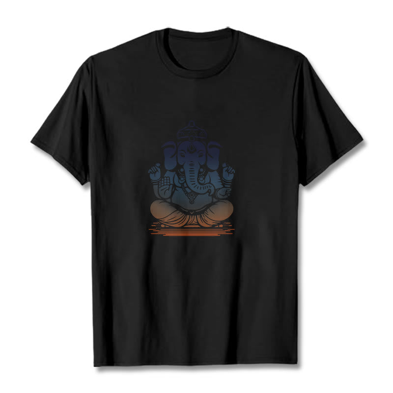 Buddha Stones T-Shirt mit meditierendem Ganesh-Elefantenmuster - Schwarz - 2XL - image 4