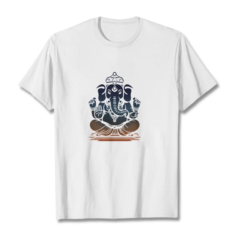 Buddha Stones T-Shirt mit meditierendem Ganesh-Elefantenmuster - Weiß - 2XL - image 0