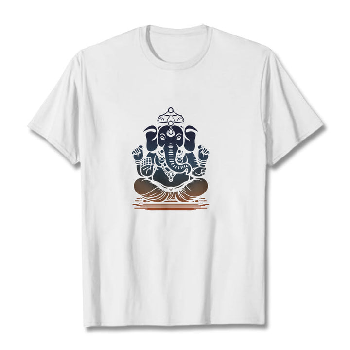 Buddha Stones T-Shirt mit meditierendem Ganesh-Elefantenmuster - Weiß - 2XL - image 0