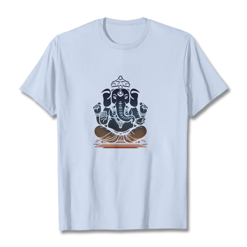 Buddha Stones T-Shirt mit meditierendem Ganesh-Elefantenmuster - Hellcyan - 2XL - image 18