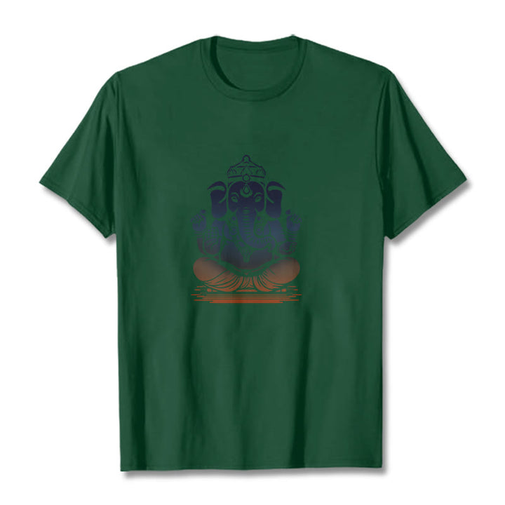 Buddha Stones T-Shirt mit meditierendem Ganesh-Elefantenmuster - Waldgrün - 2XL - image 10