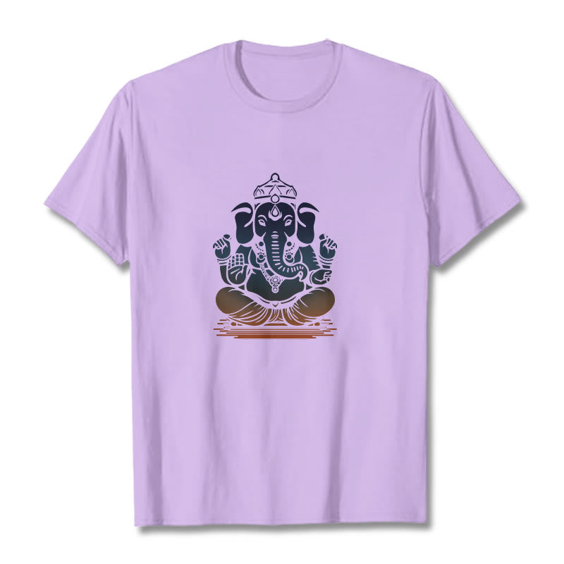 Buddha Stones T-Shirt mit meditierendem Ganesh-Elefantenmuster - Pflaume - 2XL - image 16