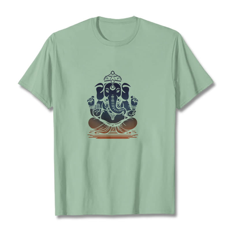 Buddha Stones T-Shirt mit meditierendem Ganesh-Elefantenmuster - Hellgrün - 2XL - image 14
