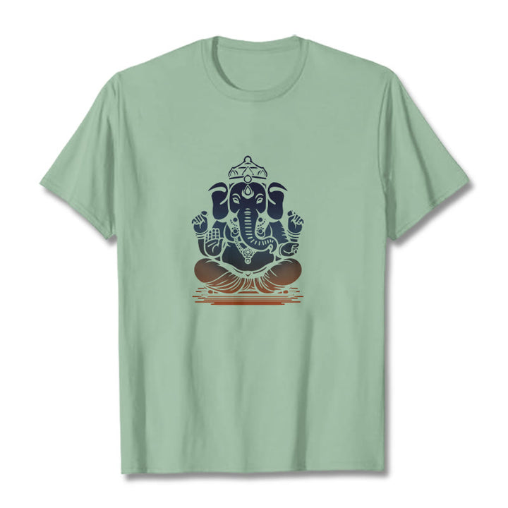 Buddha Stones T-Shirt mit meditierendem Ganesh-Elefantenmuster - Hellgrün - 2XL - image 14