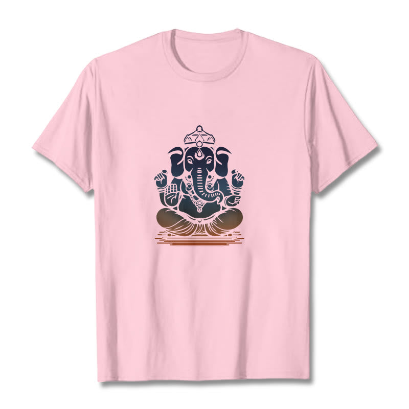 Buddha Stones T-Shirt mit meditierendem Ganesh-Elefantenmuster - Hellrosa - 2XL - image 12