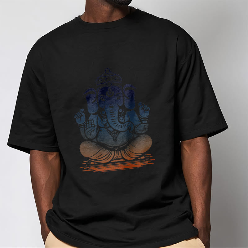 Buddha Stones T-Shirt mit meditierendem Ganesh-Elefantenmuster - image 5