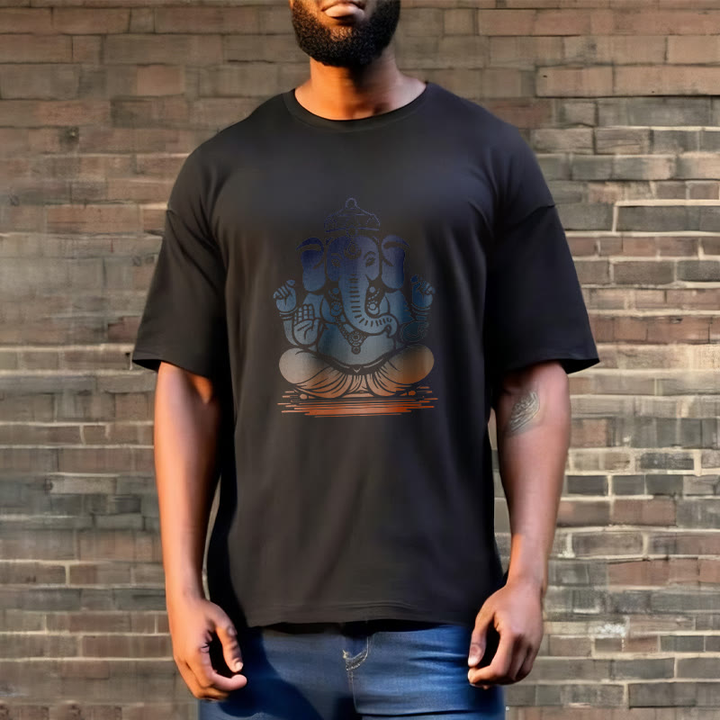 Buddha Stones T-Shirt mit meditierendem Ganesh-Elefantenmuster - image 6