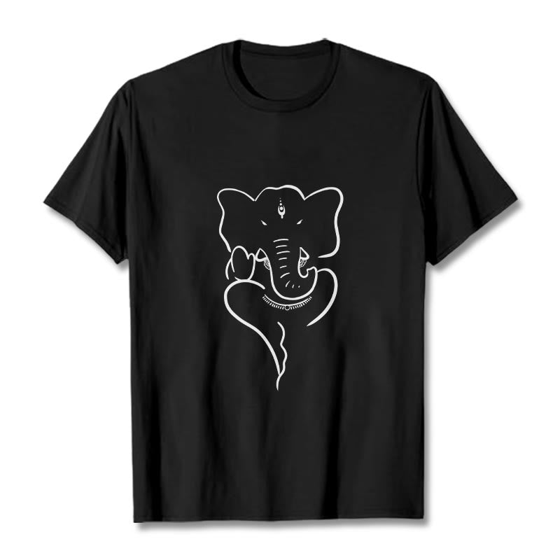 Buddha Stones T-Shirt mit Ganesh-Elefanten-Skizzenmuster - Schwarz - 2XL - image 0