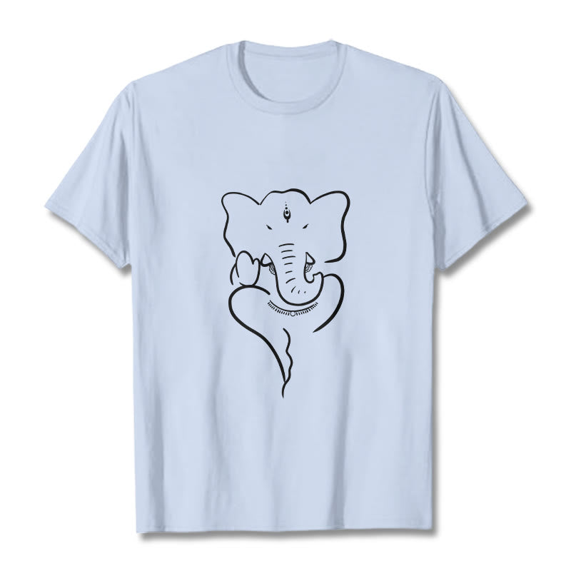 Buddha Stones T-Shirt mit Ganesh-Elefanten-Skizzenmuster - Hellcyan - 2XL - image 18