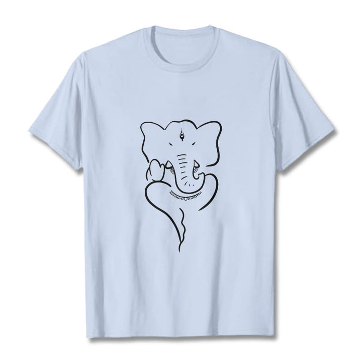 Buddha Stones T-Shirt mit Ganesh-Elefanten-Skizzenmuster - Hellcyan - 2XL - image 18