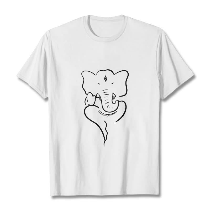Buddha Stones T-Shirt mit Ganesh-Elefanten-Skizzenmuster - Weiß - 2XL - image 5