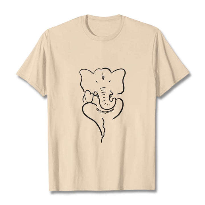 Buddha Stones T-Shirt mit Ganesh-Elefanten-Skizzenmuster - Biskuit - 2XL - image 8
