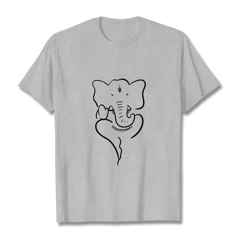 Buddha Stones T-Shirt mit Ganesh-Elefanten-Skizzenmuster - Hellgrau - 2XL - image 19