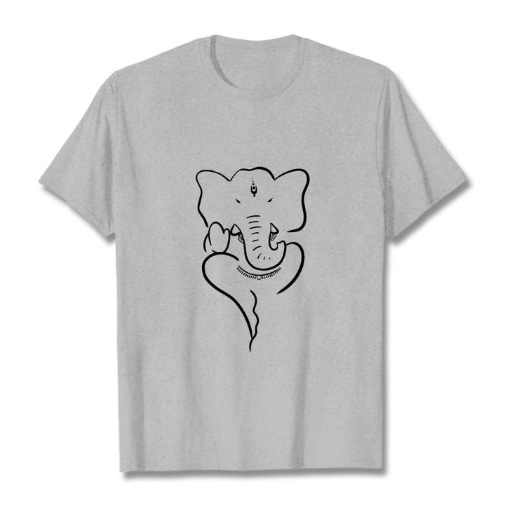 Buddha Stones T-Shirt mit Ganesh-Elefanten-Skizzenmuster - Hellgrau - 2XL - image 19