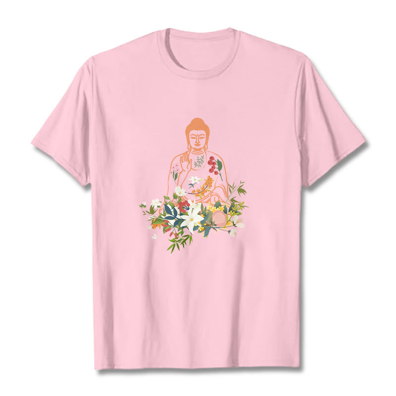 Buddha Stones ​​Meditieren Buddha Blühende Blumen Muster T T-shirt - Hellrosa - 2XL - image 13