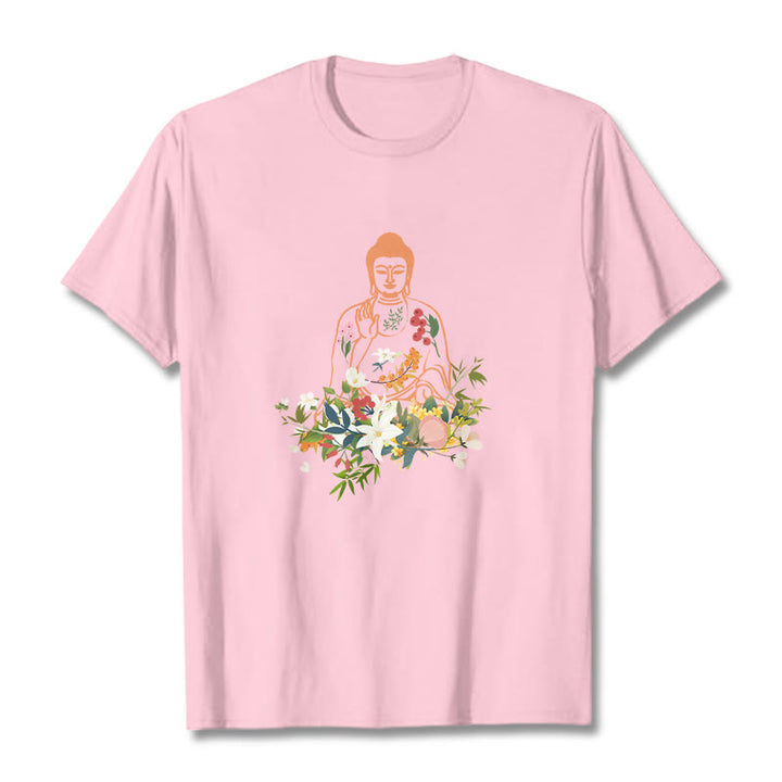 Buddha Stones ​​Meditieren Buddha Blühende Blumen Muster T T-shirt - Hellrosa - 2XL - image 13