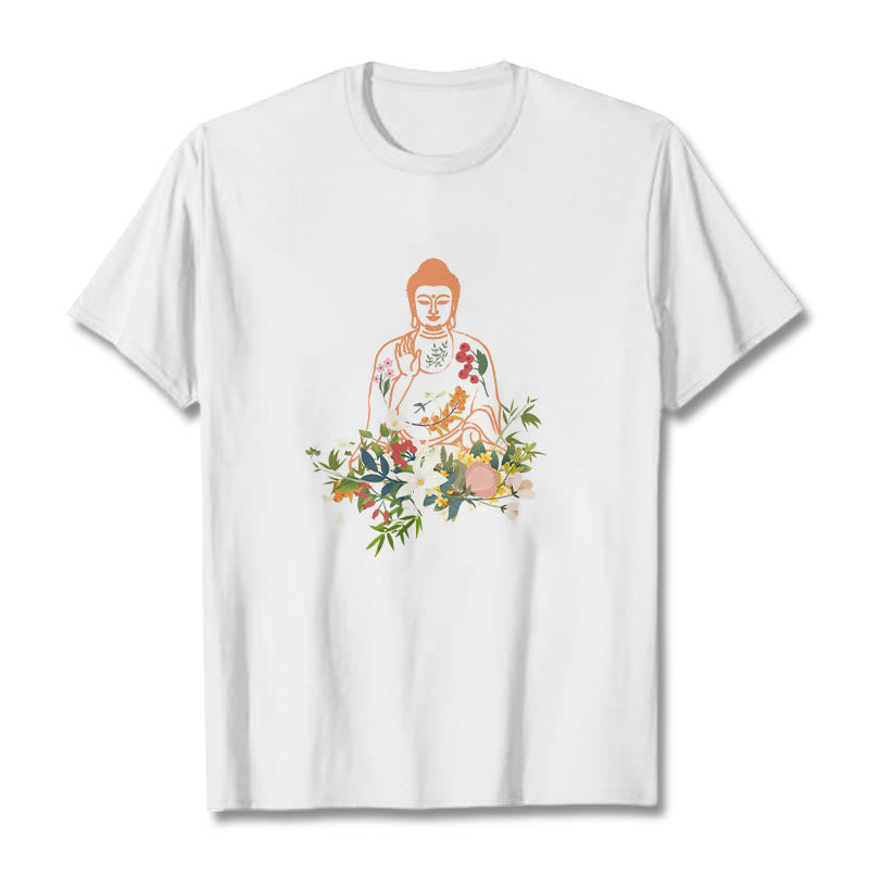 Buddha Stones ​​Meditieren Buddha Blühende Blumen Muster T T-shirt - Weiß - 2XL - image 5
