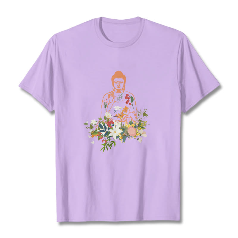Buddha Stones ​​Meditieren Buddha Blühende Blumen Muster T T-shirt - Pflaume - 2XL - image 16