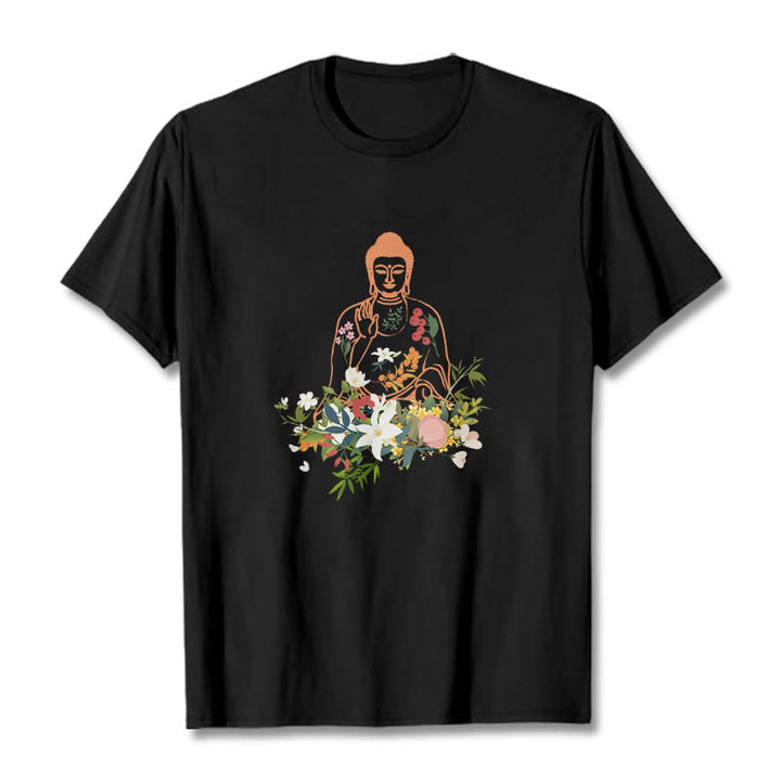 Buddha Stones ​​Meditieren Buddha Blühende Blumen Muster T T-shirt - Schwarz - 2XL - image 0