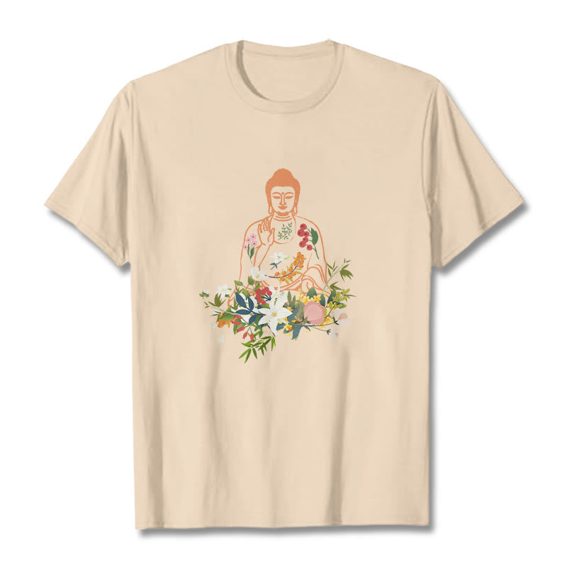 Buddha Stones ​​Meditieren Buddha Blühende Blumen Muster T T-shirt - Bisque - 2XL - image 9