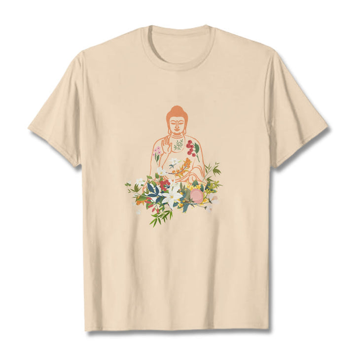 Buddha Stones ​​Meditieren Buddha Blühende Blumen Muster T T-shirt - Bisque - 2XL - image 9