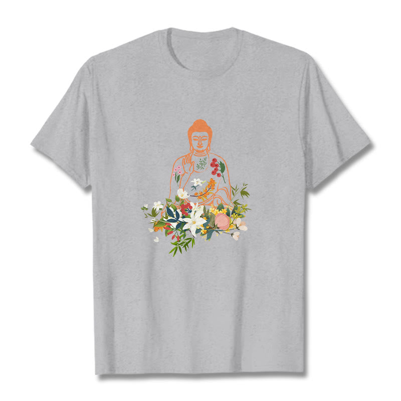 Buddha Stones ​​Meditieren Buddha Blühende Blumen Muster T T-shirt - Hellgrau - 2XL - image 20