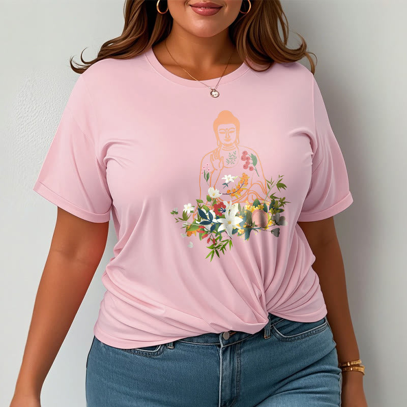 Buddha Stones ​​Meditieren Buddha Blühende Blumen Muster T T-shirt - image 13