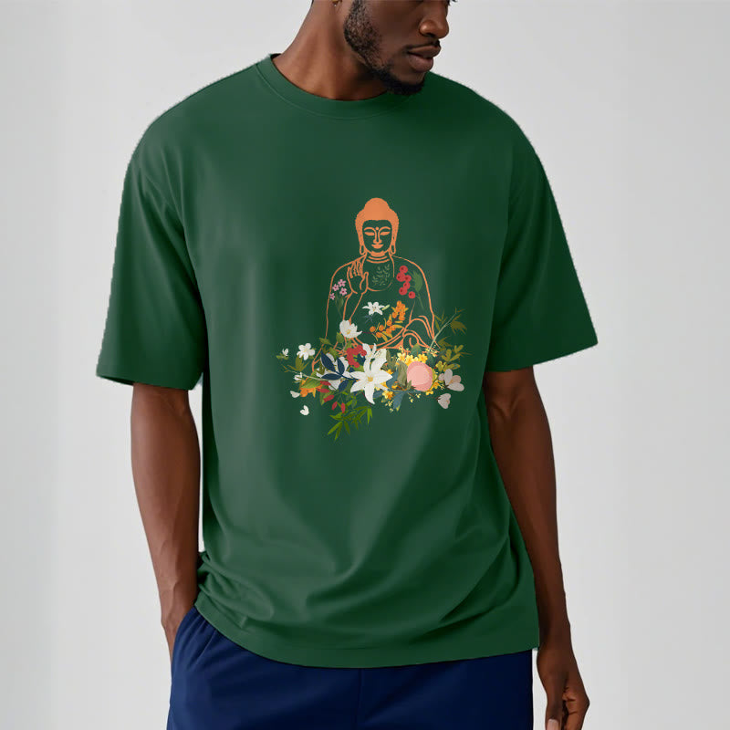 Buddha Stones ​​Meditieren Buddha Blühende Blumen Muster T T-shirt - image 11
