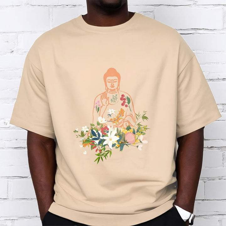 Buddha Stones ​​Meditieren Buddha Blühende Blumen Muster T T-shirt - image 9