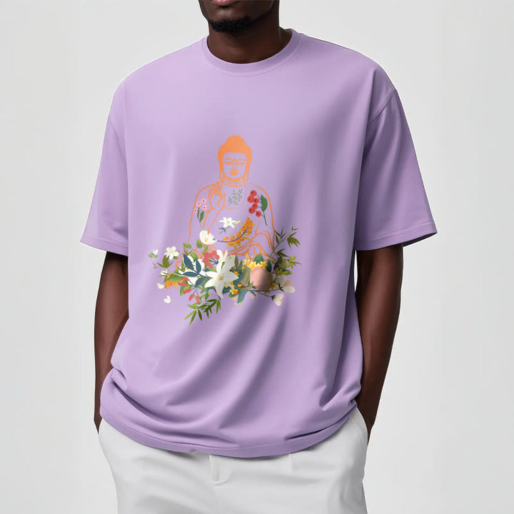 Buddha Stones ​​Meditieren Buddha Blühende Blumen Muster T T-shirt - image 17