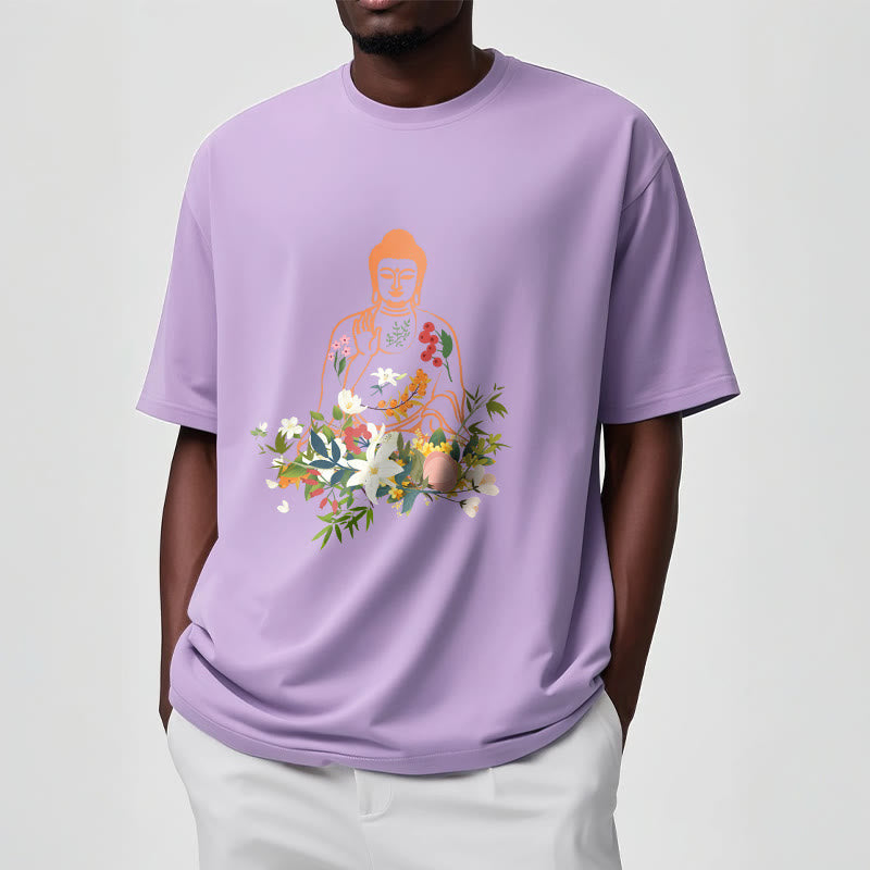 Buddha Stones ​​Meditieren Buddha Blühende Blumen Muster T T-shirt - image 18