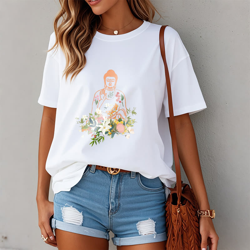 Buddha Stones ​​Meditieren Buddha Blühende Blumen Muster T T-shirt - image 7