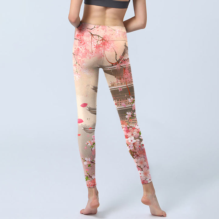 Buddha Stones ​​Rosa Sakura Antike Gebäude Druck Fitness Leggings frauen Yoga Hosen - image 6