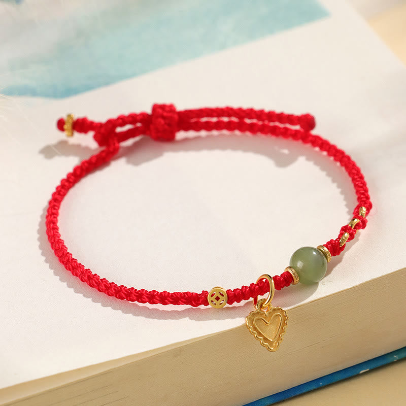 Buddha Stones 925 Sterling Silber Hetian Jade Perle Kupfer Münze Liebe Herz Charm Glück Armband - image 2