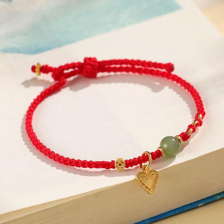 Buddha Stones 925 Sterling Silber Hetian Jade Perle Kupfer Münze Liebe Herz Charm Glück Armband - image 2