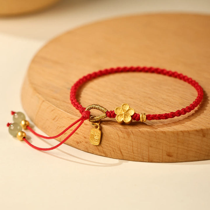 Buddha Stones ​​Hetian Jade Kleine Pfirsichblüte Fu Charakter Charm Glück String Armband - Rotes Seil (Handgelenkumfang: 14-19 cm) - image 0