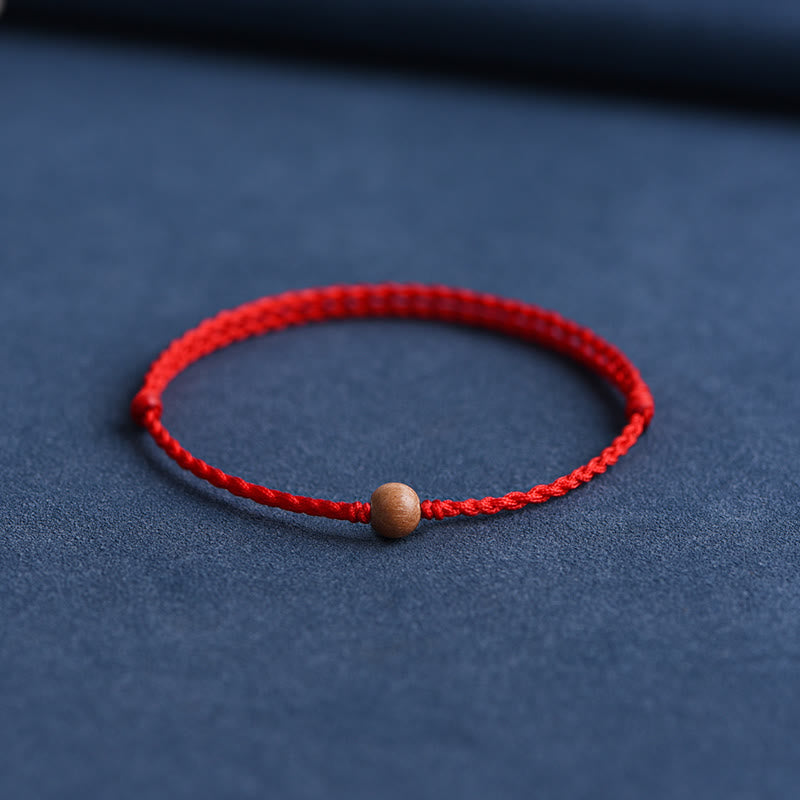 Buddha Stones, natürliche Pfirsichholzperle, zur Abwehr böser Geister, geflochtenes Armband - Rotes Seil - 6 mm - Fußkettchen (Umfang 17-30 cm) - image 1