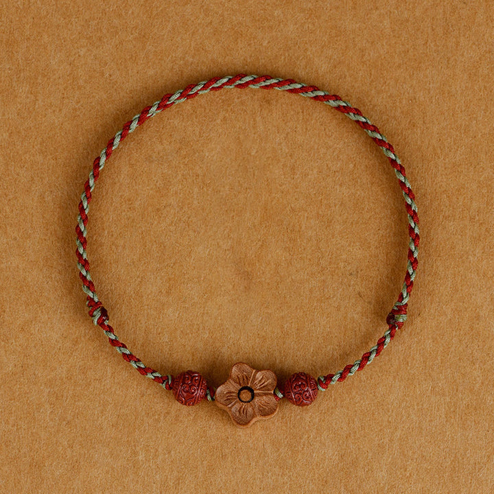 Buddha Stones Pfirsichholz Kleine Pfirsichblüte Zinnober Reichtum String Armband Fußkettchen