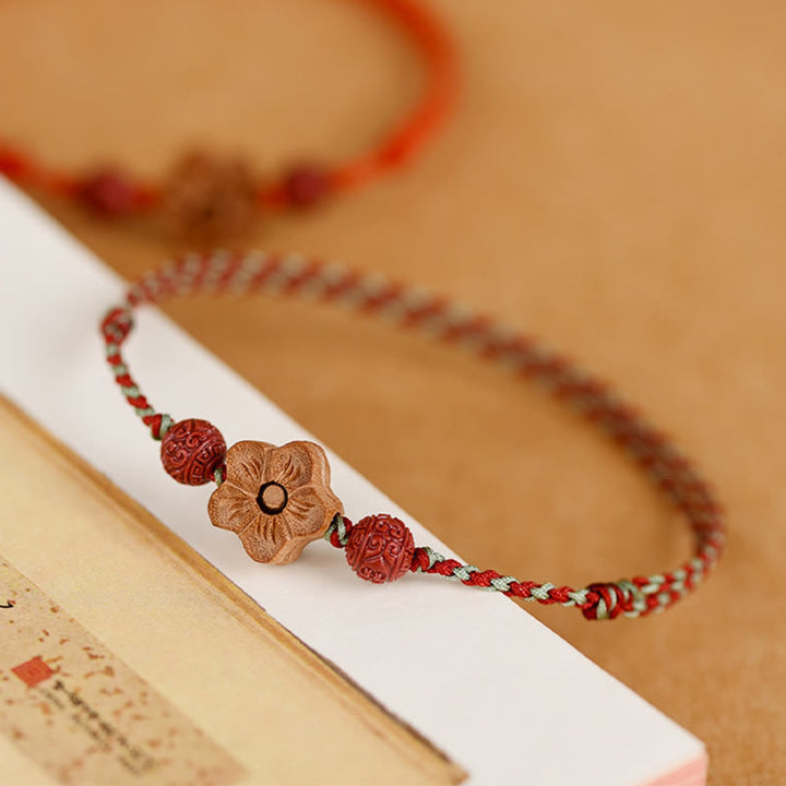 Buddha Stones Pfirsichholz Kleine Pfirsichblüte Zinnober Reichtum String Armband Fußkettchen