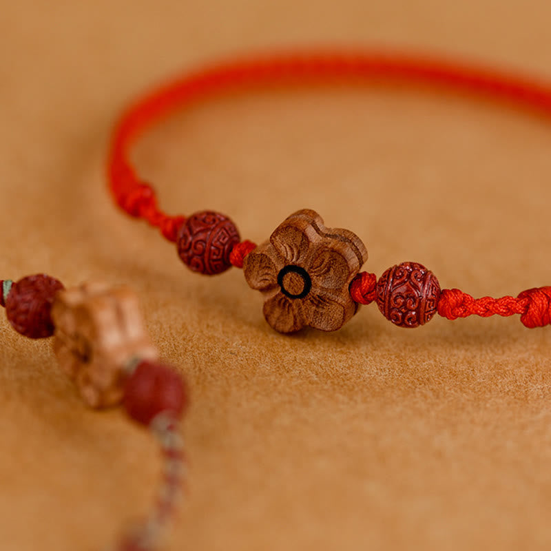 Buddha Stones Pfirsichholz Kleine Pfirsichblüte Zinnober Reichtum String Armband Fußkettchen