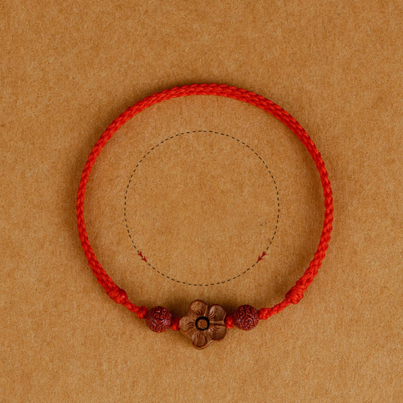 Buddha Stones Pfirsichholz Kleine Pfirsichblüte Zinnober Reichtum String Armband Fußkettchen