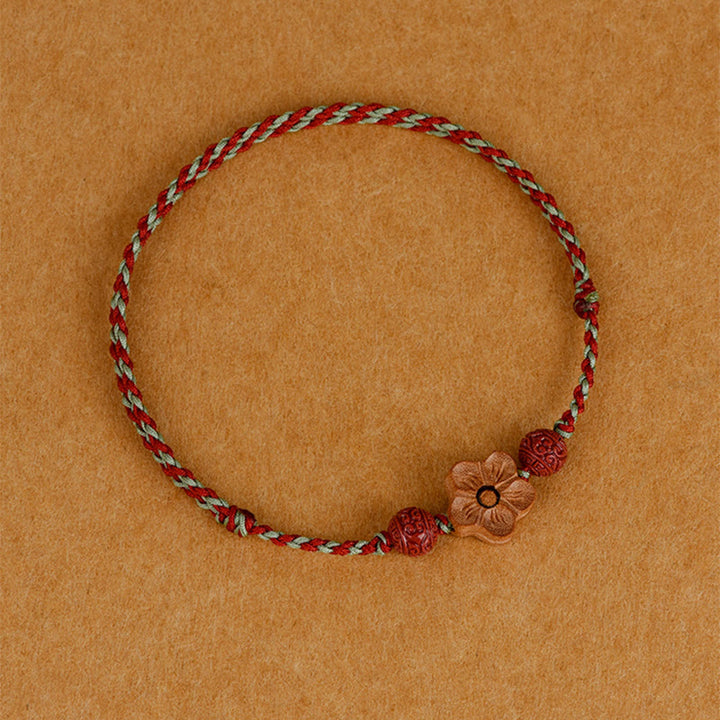 Buddha Stones Pfirsichholz Kleine Pfirsichblüte Zinnober Reichtum String Armband Fußkettchen