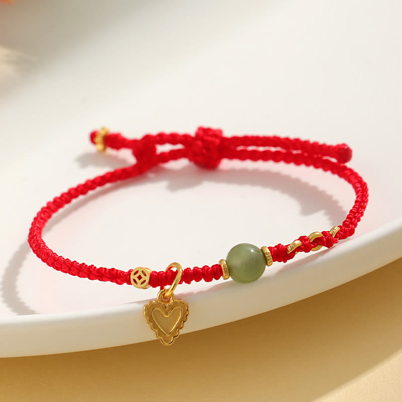 Buddha Stones 925 Sterling Silber Hetian Jade Perle Kupfer Münze Liebe Herz Charm Glück Armband - image 3