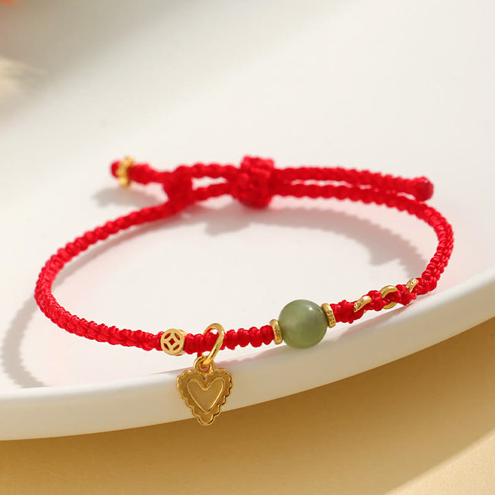 Buddha Stones 925 Sterling Silber Hetian Jade Perle Kupfer Münze Liebe Herz Charm Glück Armband - image 3