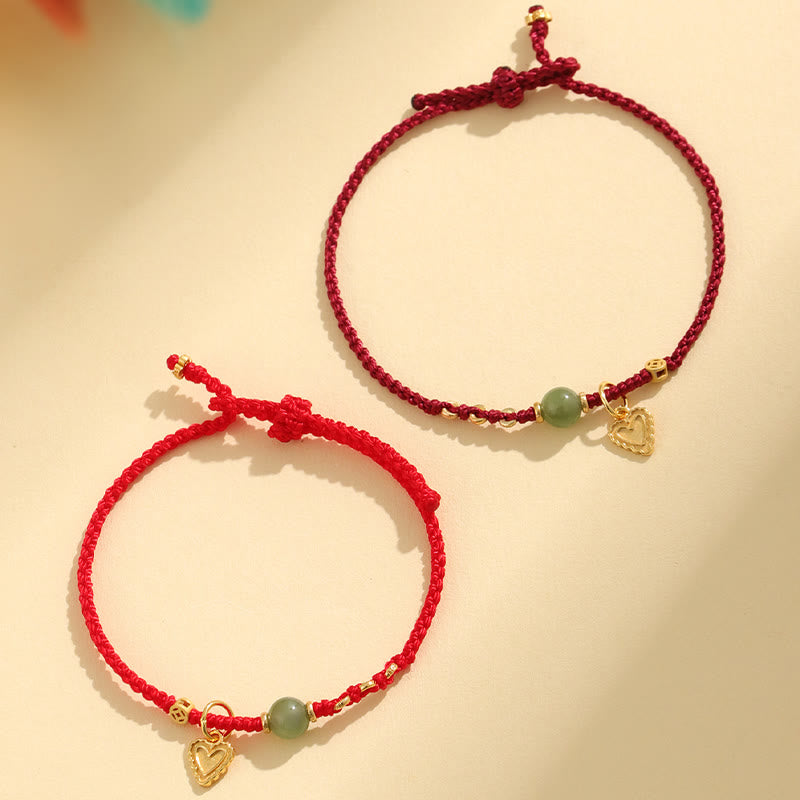 Buddha Stones 925 Sterling Silber Hetian Jade Perle Kupfer Münze Liebe Herz Charm Glück Armband - image 1