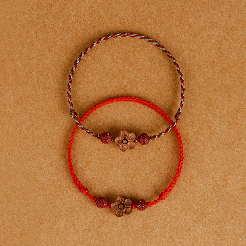 Buddha Stones Pfirsichholz Kleine Pfirsichblüte Zinnober Reichtum String Armband Fußkettchen