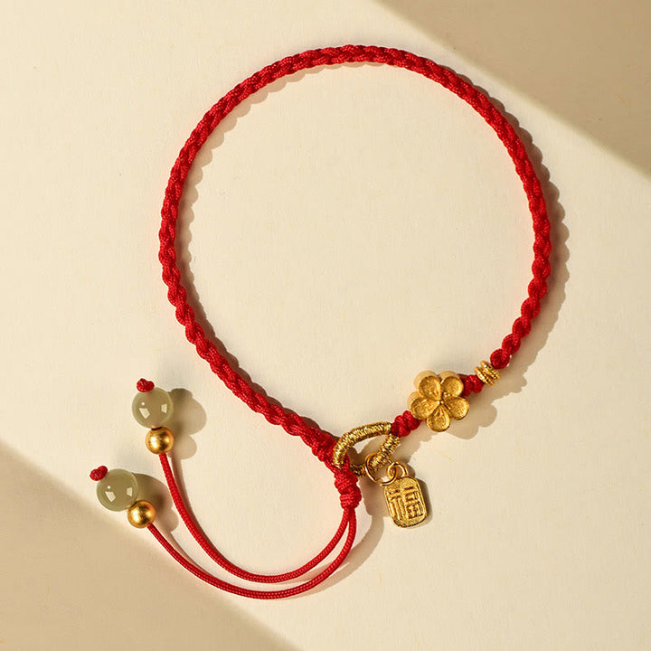 Buddha Stones ​​Hetian Jade Kleine Pfirsichblüte Fu Charakter Charm Glück String Armband - image 3