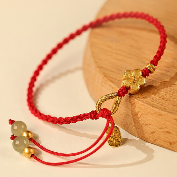 Buddha Stones ​​Hetian Jade Kleine Pfirsichblüte Fu Charakter Charm Glück String Armband - image 2